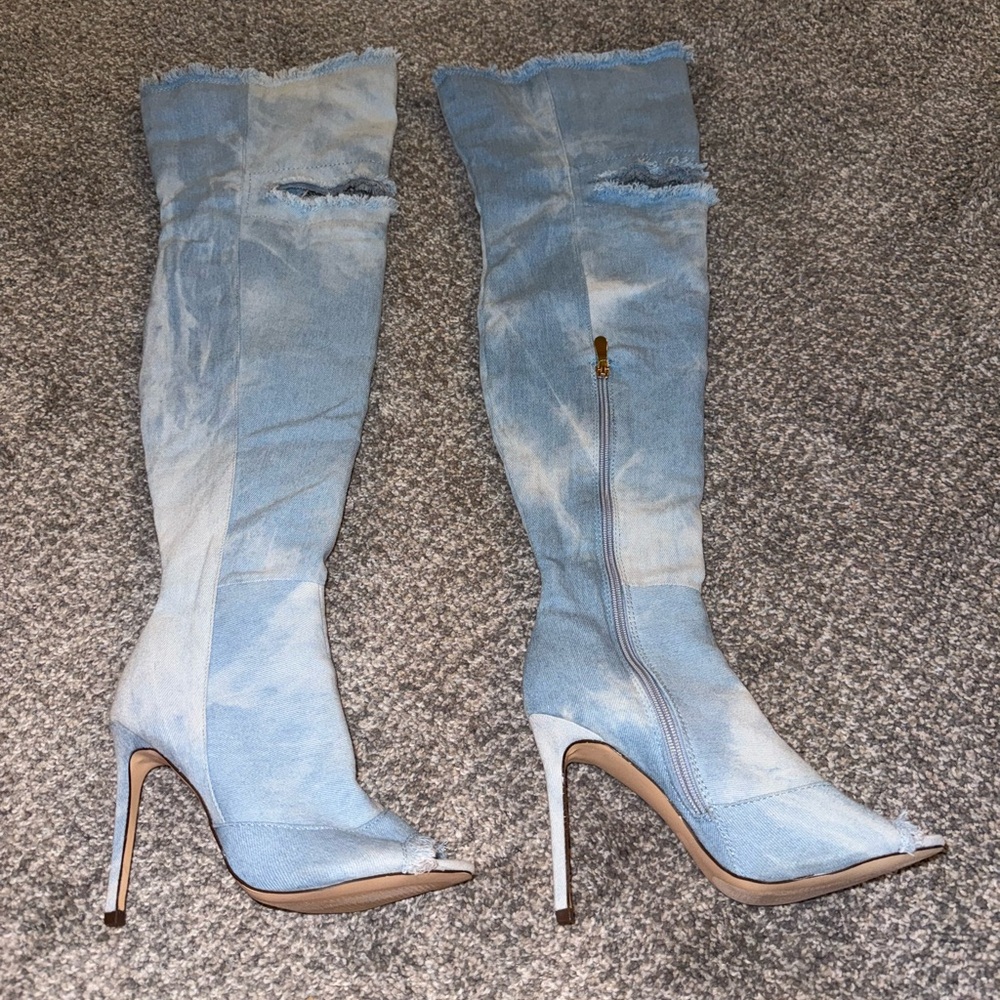 Liliana Light Blue Over-the-Knee Boots - Picture 9 of 16